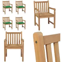 vidaXL Tuinstoelen 4 st met groene kussens massief teakhout - Tuinstoel - Tuinstoelen - Buitenstoel - Buitenstoelen
