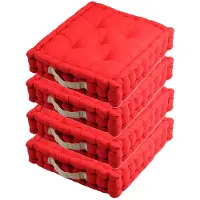 Stof Textile Vloerkussen DUO - 4x - rood - katoen - 45 x 45 x 10 cm - vierkant - Extra dik - extra zitplaatsen - spelen - gamen - relaxen