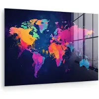 MuchoWow Glasschilderij 30x20 cm - Schilderij acrylglas - Wereldkaart - Kleurrijk - Graffiti - Foto op glas - Muurdecoratie woonkamer - Wanddecoratie slaapkamer - Schilderijen