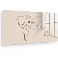 MuchoWow Glasschilderij 80x40 cm - Schilderij acrylglas - Wereldkaart - Simpel - Vliegtuig - Foto op glas - Muurdecoratie woonkamer - Wanddecoratie slaapkamer - Schilderijen