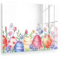 MuchoWow Glasschilderij 40x30 cm - Schilderij acrylglas - Bloementuin - Kleurrijk - Eieren - Foto op glas - Muurdecoratie woonkamer - Wanddecoratie slaapkamer - Schilderijen