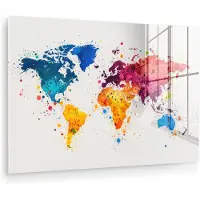 MuchoWow Glasschilderij 180x120 cm - Schilderij acrylglas - Wereldkaart - Graffiti - Kleurrijk - Foto op glas - Muurdecoratie woonkamer - Wanddecoratie slaapkamer - Schilderijen