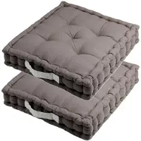 Stof Textile Vloerkussen DUO - 2x - grijs - katoen - 45 x 45 x 10 cm - vierkant - Extra dik - extra zitplaatsen - spelen - gamen - relaxen