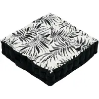 Stof Textile Vloerkussen Leaves - zwart/wit - katoen - 45 x 45 x 10 cm - vierkant - Extra dik - extra zitplaatsen - spelen - gamen - relaxen