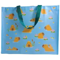 Puckator Boodschappentas/Shopper - Capybara Zwemmen Bloemen - Duurzaam - Lichtblauw&Bruin - 33x39x17cm