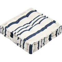 Stof Textile Vloerkussen Beach - creme wit/blauw - katoen - 45 x 45 x 10 cm - Extra dik - extra zitplaatsen - spelen - gamen - relaxen