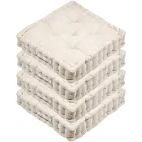 Stof Textile Vloerkussen Ribcord - 4x - lichtbeige - 45 x 45 x 10 cm - vierkant - Extra dik - extra zitplaatsen - spelen - gamen - relaxen