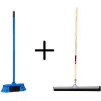 Synx Store Synx Tools Binnenbezem Blauw + Vloertrekker 60cm met Steel 150cm - Kamerveger – Vloerreiniger – Moppen - Zachte bezem met steel 130cm
