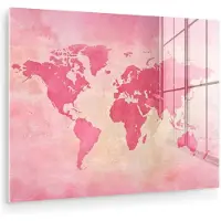MuchoWow Glasschilderij 160x120 cm - Schilderij acrylglas - Wereldkaart - Roze - Vaag - Foto op glas - Muurdecoratie woonkamer - Wanddecoratie slaapkamer - Schilderijen