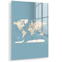 MuchoWow Glasschilderij 30x40 cm - Schilderij acrylglas - Wereldkaart - Oceaan - Realistisch - Blauw - Foto op glas - Muurdecoratie woonkamer - Wanddecoratie slaapkamer - Schilderijen
