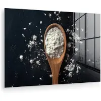 MuchoWow Glasschilderij 180x120 cm - Schilderij acrylglas - Meel - Hout - Lepel - Foto op glas - Muurdecoratie woonkamer - Wanddecoratie slaapkamer - Schilderijen