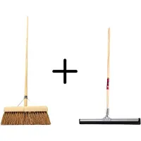 Synx Store Synx Tools Coco binnenbezem 30cm + Vloertrekker 45cm met Steel 150cm - Zaalveger – Vloerreiniger – Moppen - Zachte bezem kokos Met steel 150cm