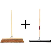 Synx Store Binnenbezem Kokos 60cm Met steel 150cm + Vloertrekker 60cm met Steel 150cm - Synx Tools