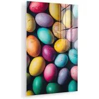 MuchoWow Glasschilderij 60x90 cm - Schilderij acrylglas - Kleurrijk - Paaseitjes - Spetters - Foto op glas - Muurdecoratie woonkamer - Wanddecoratie slaapkamer - Schilderijen
