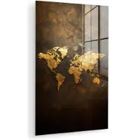 MuchoWow Glasschilderij 20x30 cm - Schilderij acrylglas - Wereldkaart - Goud - Roest - Foto op glas - Muurdecoratie woonkamer - Wanddecoratie slaapkamer - Schilderijen