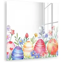 MuchoWow Glasschilderij 20x20 cm - Schilderij acrylglas - Bloementuin - Kleurrijk - Eieren - Foto op glas - Muurdecoratie woonkamer - Wanddecoratie slaapkamer - Schilderijen