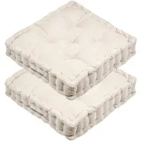 Stof Textile Vloerkussen Ribcord - 2x - lichtbeige - 45 x 45 x 10 cm - vierkant - Extra dik - extra zitplaatsen - spelen - gamen - relaxen