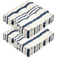 Stof Textile Vloerkussen Beach - 2x - creme wit/blauw - katoen - 45 x 45 x 10 cm - Extra dik - extra zitplaatsen - spelen - gamen - relaxen