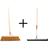Synx Store Synx Tools Coco Binnenbezem 40cm + Vloertrekker 60cm met Steel 150cm - Zaalveger – Vloerreiniger – Moppen - Zachte bezem kokos Met steel 160cm