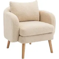 Merax Teddy Fauteuil – Beige – Bouclé Stoel met Extra Dik Zitkussen en Massief Houten Poten – Luxe Loungestoel – Accentstoel