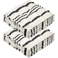 Stof Textile Vloerkussen Beach - 2x - creme wit/grijs - katoen - 45 x 45 x 10 cm - Extra dik - extra zitplaatsen - spelen - gamen - relaxen