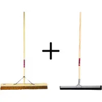 Synx Store Synx Tools Coco Binnenbezem 90cm + Vloertrekker 60cm met Steel 150cm - Zaalveger – Vloerreiniger – Extra breed - Zachte bezem kokos met steel 160cm