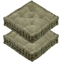 Stof Textile Vloerkussen Ribcord - 2x - olijfgroen - polyester - 45 x 45 x 10 cm - vierkant - Extra dik - extra zitplaatsen - spelen - gamen - relaxen