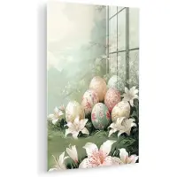 MuchoWow Glasschilderij 20x30 cm - Schilderij acrylglas - Paaseieren - Pasteltinten - Bloemen - Foto op glas - Muurdecoratie woonkamer - Wanddecoratie slaapkamer - Schilderijen