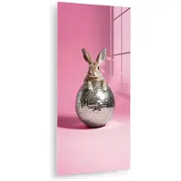 MuchoWow Glasschilderij 60x120 cm - Schilderij acrylglas - Haas - Strik -Discobal - Foto op glas - Muurdecoratie woonkamer - Wanddecoratie slaapkamer - Schilderijen