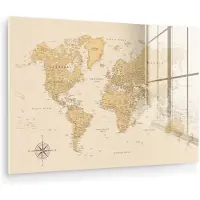MuchoWow Glasschilderij 180x120 cm - Schilderij acrylglas - Wereldkaart - Realistisch - Beige - Foto op glas - Muurdecoratie woonkamer - Wanddecoratie slaapkamer - Schilderijen