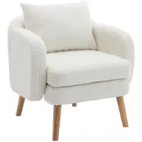 Merax Teddy Fauteuil – Comfortabele Loungestoel met Extra Dikke Zitting – Houten Poten – Inclusief Kussen – Wit