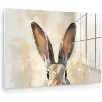 MuchoWow Glasschilderij 180x120 cm - Schilderij acrylglas - Haas - Oren - Bruin - Foto op glas - Muurdecoratie woonkamer - Wanddecoratie slaapkamer - Schilderijen