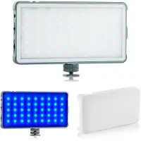MOJOGEAR Medium LED RGB 12W met diffusor - LED RGB Videolamp - Geschikt voor camera's - Bevestig op een camera met cold shoe mount - Grijs/Wit