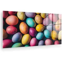 MuchoWow Glasschilderij 40x20 cm - Schilderij acrylglas - Kleurrijk - Paaseitjes - Spetters - Foto op glas - Muurdecoratie woonkamer - Wanddecoratie slaapkamer - Schilderijen
