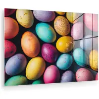 MuchoWow Glasschilderij 180x120 cm - Schilderij acrylglas - Kleurrijk - Paaseitjes - Spetters - Foto op glas - Muurdecoratie woonkamer - Wanddecoratie slaapkamer - Schilderijen