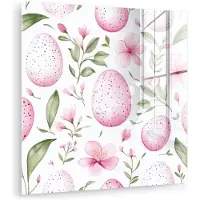 MuchoWow Glasschilderij 50x50 cm - Schilderij acrylglas - Patroon - Eieren - Roze - Pasen - Foto op glas - Muurdecoratie woonkamer - Wanddecoratie slaapkamer - Schilderijen