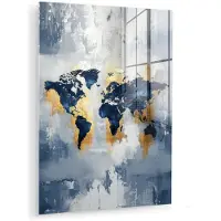 MuchoWow Glasschilderij 120x160 cm - Schilderij acrylglas - Wereldkaart - Blauw - Abstract - Foto op glas - Muurdecoratie woonkamer - Wanddecoratie slaapkamer - Schilderijen