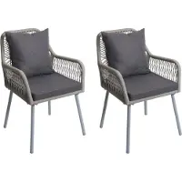 MCW Set van 2 tuinstoelen -O12, zit-/rugkussen aluminium touwvlechtwerk Rope ~ grijs, bekleding donkergrijs