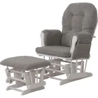 Mendler Relaxfauteuil -C76, schommelstoel fauteuil + hocker stof bouclé 480g/m² Oeko-Tex ~ grijs frame wit