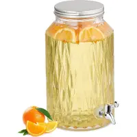 Relaxdays drankdispenser met kraantje - 5 liter - glazen limonadetap met patroon