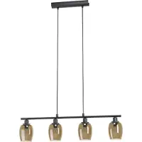 Eglo ZABALEA Langwerpige Hanglamp – Zwart & Amber Glas