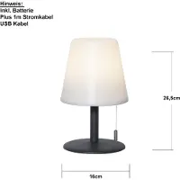 Star Trading LED tafellamp Gardenlight Kreta met accu 26,5cm, zwart, Kunststof, Modern