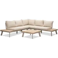 LUX outdoor living New York hoek loungeset 5 personen | aluminium + hardhout | beige/Light Teaklook | 4-delig - 248x248cm
