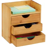Relaxdays bureau organizer bamboe - met 3 lades - voor kantoorartikelen - 21 x 20 x 13 cm