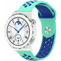 Strap-it Ademend siliconen sport bandje - geschikt voor Huawei Watch GT 3 Pro 43mm / GT 3 42mm / GT 2 42mm - aqua/blauw