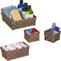 Relaxdays opbergmand badkamer - set van 4 - 3 groottes - kunststof - voor kasten - bruin