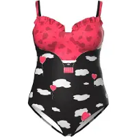 Ulla Popken Badpak rosa / zwart / wit