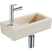 Qeramiq Fuente Fonteinset - 37.5x18.5x9cm - keramiek - kraangat links - fonteinkraan chroom - afvoerplug - verlaagd sifon - Mat Beige SW1122452/SW696209/SW696219/SW696234