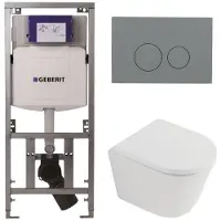 Geberit QeramiQ Dely Toiletset - 36.3x51.7cm - diepspoel - rimless - UP320 inbouwreservoir - softclose toilet zitting 35 mm - bedieningsplaat licht grijs - ronde knoppen - mat wit
