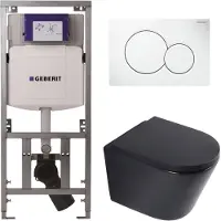 Geberit QeramiQ Dely Toiletset - UP320 inbouwreservoir - met Burda frame - witte bedieningsplaat - softclose toilet zitting 35 mm - mat zwart SW1026253/SW1000769/0701131/0700518
